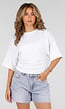 Wit Oversized T-Shirt met Halflange Mouwen en Geplooid Detail
