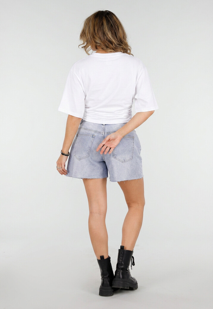 Wit Oversized T-Shirt met Halflange Mouwen en Geplooid Detail