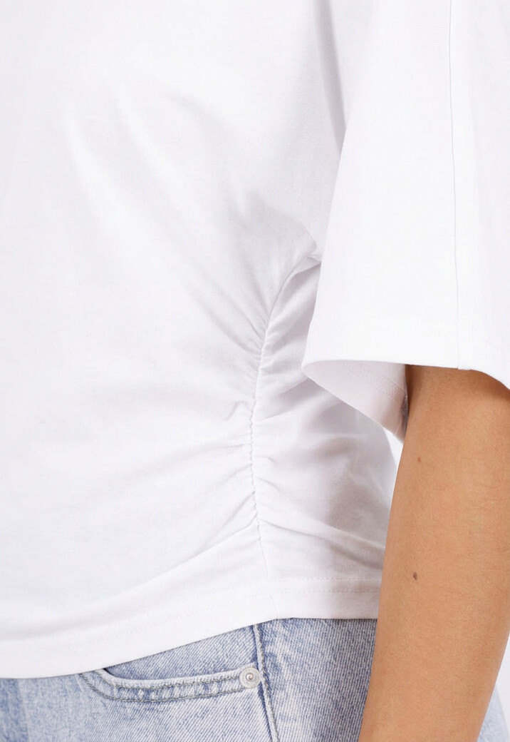 Wit Oversized T-Shirt met Halflange Mouwen en Geplooid Detail