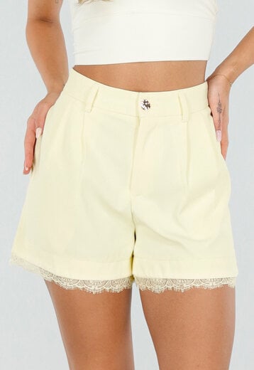 Lichtgele Shorts met Kant