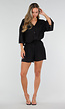Zwarte Blouse en Short Set met Wijde Mouwen