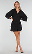 Zwarte Blouse en Short Set met Wijde Mouwen