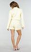 Gele Cropped Blazer met Kant en Lange Mouwen