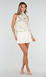 Beige Halter Top met Kant en Sjaalkraag