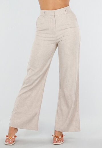 Beige Wide Leg Pantalon