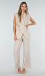 Beige Wide Leg Pantalon met Hoge Taille