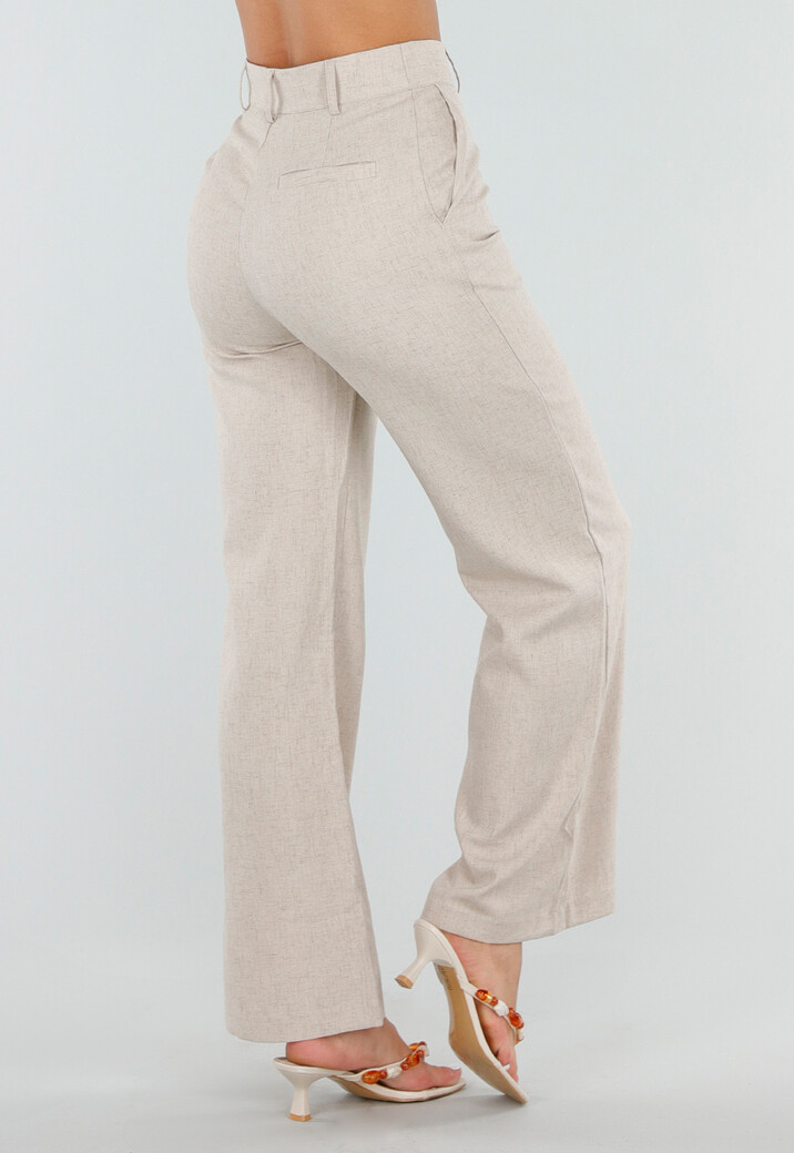 Beige Wide Leg Pantalon met Hoge Taille