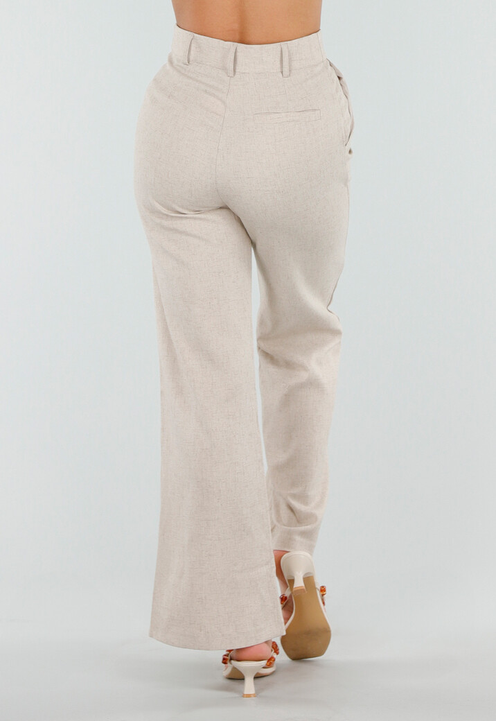 Beige Wide Leg Pantalon met Hoge Taille