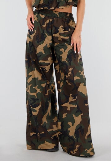Wide Leg Broek met Camouflageprint