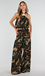 Wide Leg Broek met Camouflageprint en Elastische Taille
