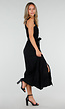 Zwarte Mousseline Maxi Jurk met Kantdetail en Tailleband