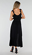 Zwarte Mousseline Maxi Jurk met Kantdetail en Tailleband