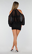 Zwarte Mini Jurk met Open Schouders En Chiffon Mouwen