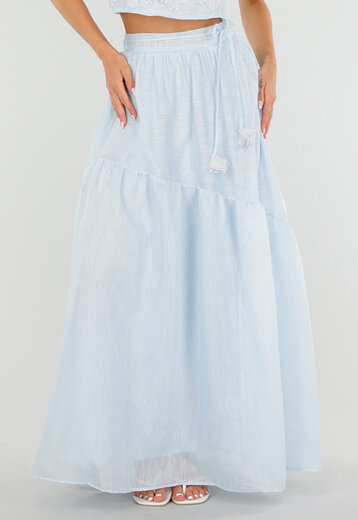 Lichtblauwe Maxi Rok met Strikceintuur