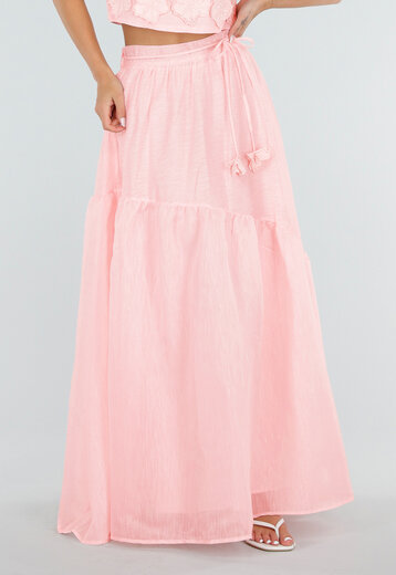 Lichtroze Maxi Rok met Strikceintuur