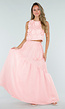 Lichtroze Maxi Rok met Strikceintuur en Volant