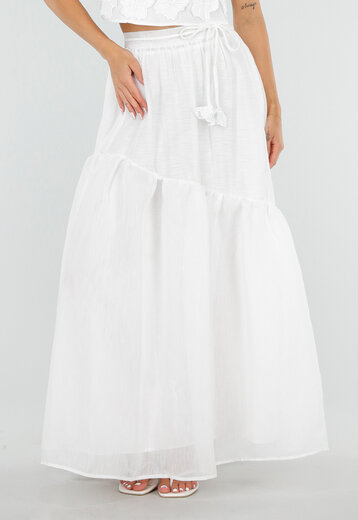 Witte Maxi Rok met Strikceintuur