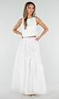 Witte Maxi Rok met Strikceintuur en Volant