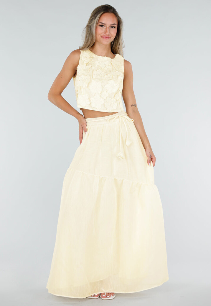 Gele Maxi Rok met Strikceintuur en Elastische Taille