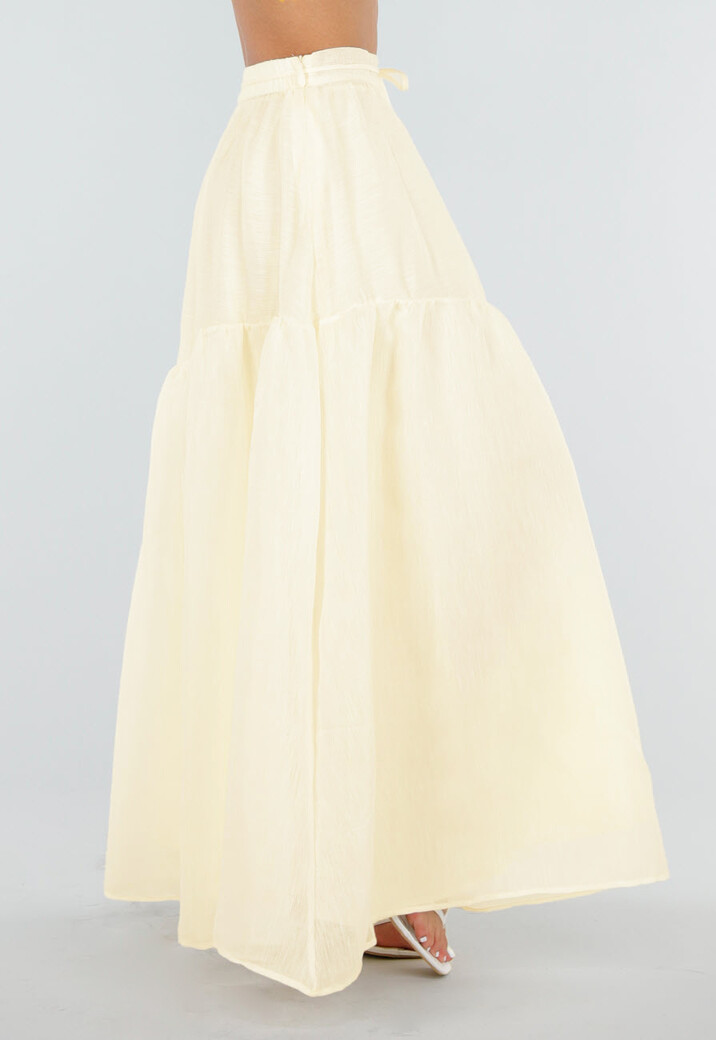 Gele Maxi Rok met Strikceintuur en Elastische Taille