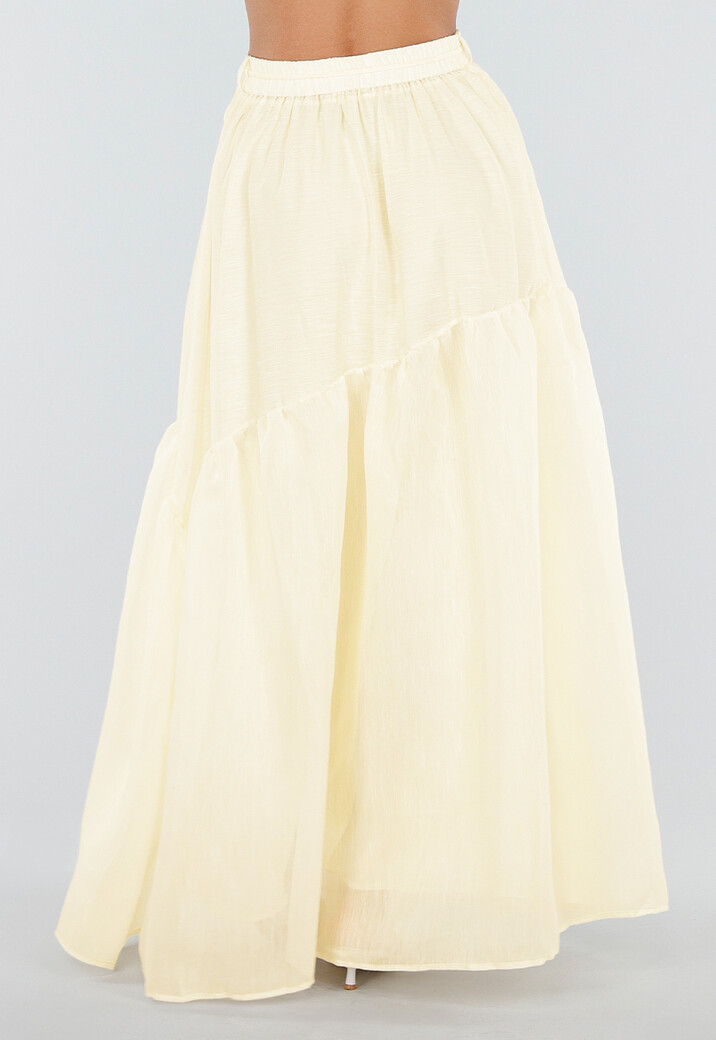 Gele Maxi Rok met Strikceintuur en Elastische Taille