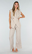Beige Mouwloze Gilet met Reverskraag en Strikceintuur