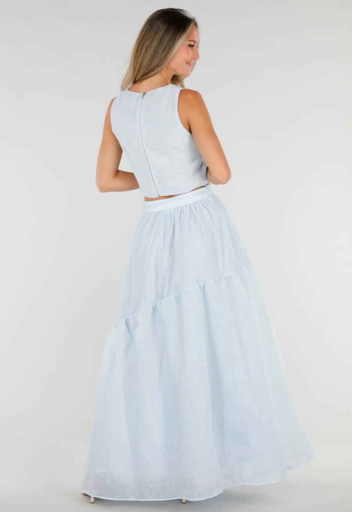 Lichtblauwe Bloemen Crop Top met Mouwloos Model