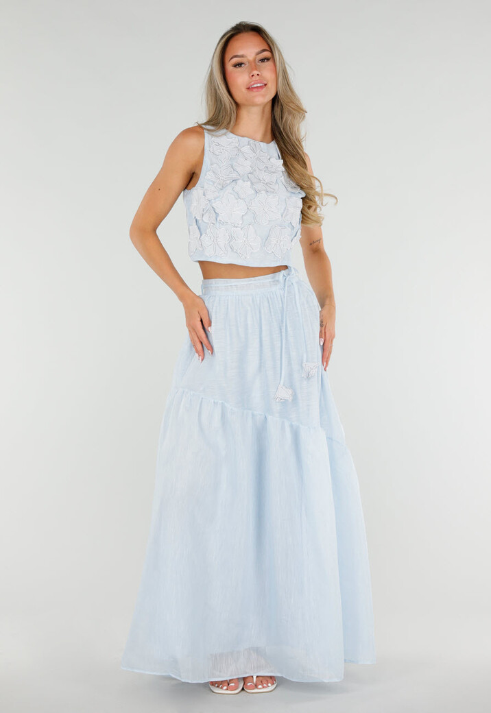 Lichtblauwe Bloemen Crop Top met Mouwloos Model