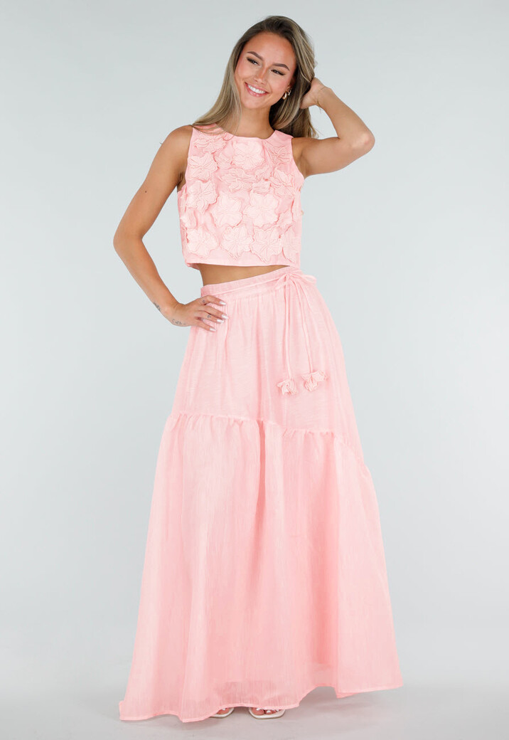 Roze Bloemen Crop Top met Mouwloos Model