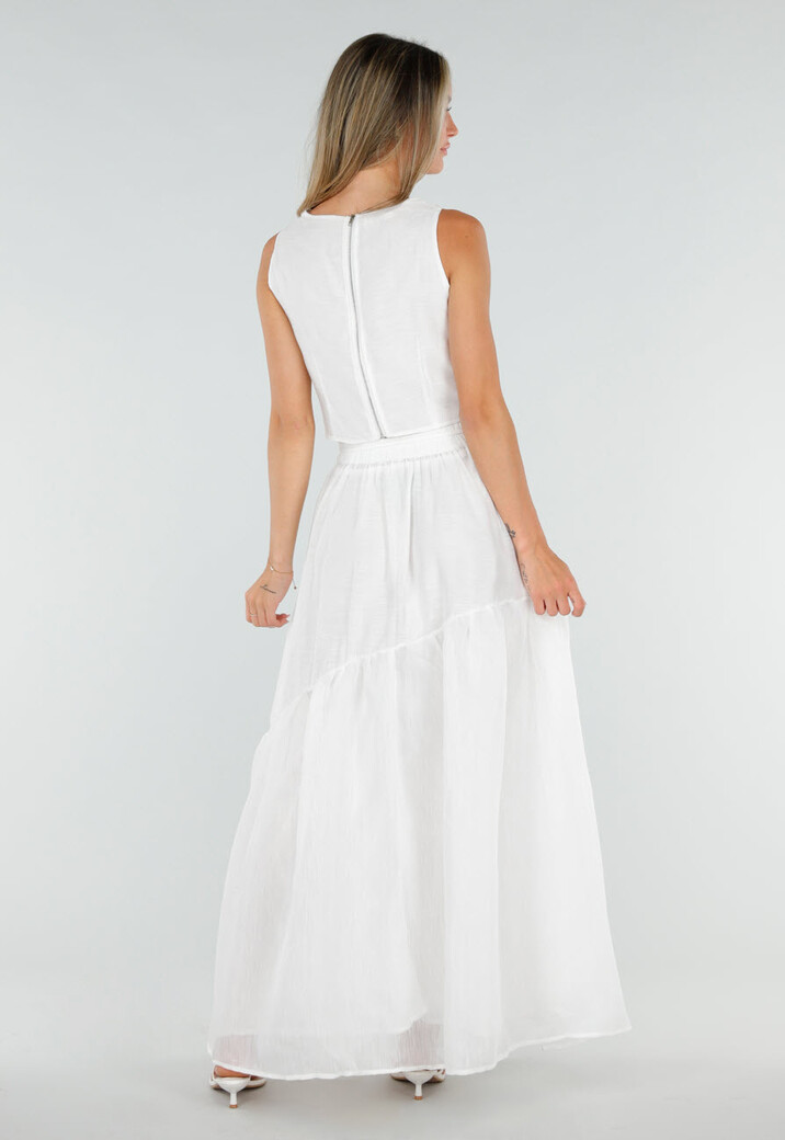 Witte Bloemen Crop Top met Mouwloos Model