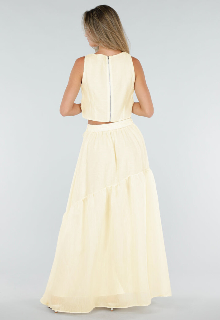 Gele Bloemen Crop Top zonder Mouwen