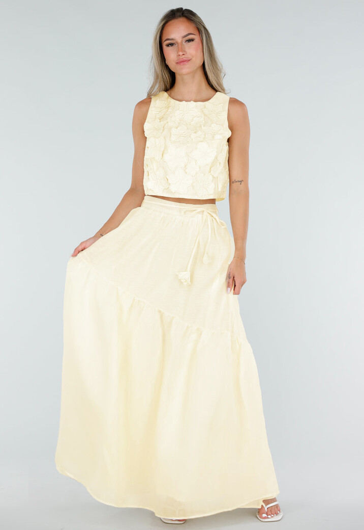Gele Bloemen Crop Top zonder Mouwen