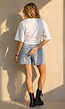 Wit Oversized T-Shirt met Halflange Mouwen en Geplooid Detail