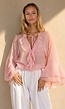 NEW010726 Roze Chiffon Blouse met Ruches