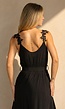 Zwarte Mousseline Maxi Jurk met Kantdetail en Tailleband
