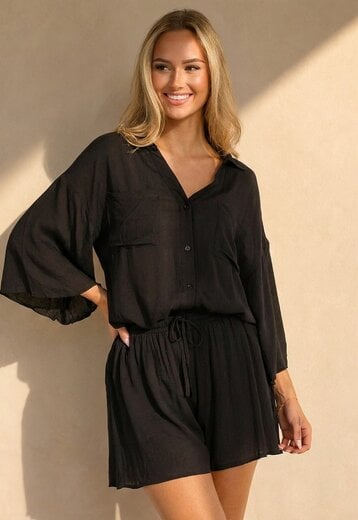 Zwarte Blouse en Short Set