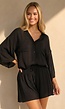 Zwarte Blouse en Short Set met Wijde Mouwen