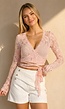 Roze Kanten Wikkel Top met Lange Mouwen
