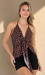 Bruine Halter Top met Polkadot Print en Strikdetail Voor Dames