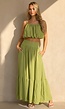 Olijfgroene Two Piece Set met Spaghetti Top en Maxi Rok