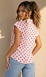 Roze Blazer Top met Stippenprint en Schoudervulling