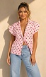 Roze Blazer Top met Stippenprint en Schoudervulling