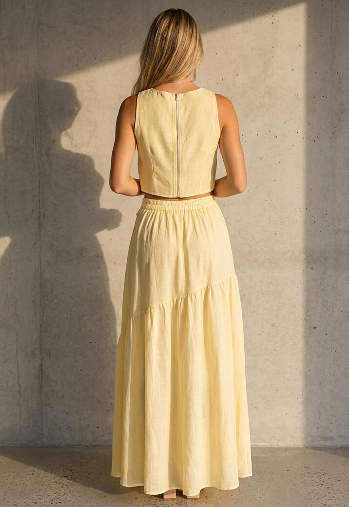 Gele Bloemen Crop Top zonder Mouwen