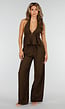 Bruine Halter Top en Wide Leg Broek Set