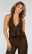 Bruine Halter Top en Wide Leg Broek Set