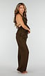 Bruine Halter Top en Wide Leg Broek Set