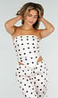 Witte Polkadot Set met Bandeau Top En Wijde Broek