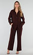 Bruine Wide Leg Broek met Elastische Taille en Strikkoord
