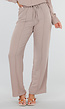 Beige Wide Leg Broek met Elastische Taille en Strikkoord