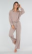Beige Wide Leg Broek met Elastische Taille en Strikkoord